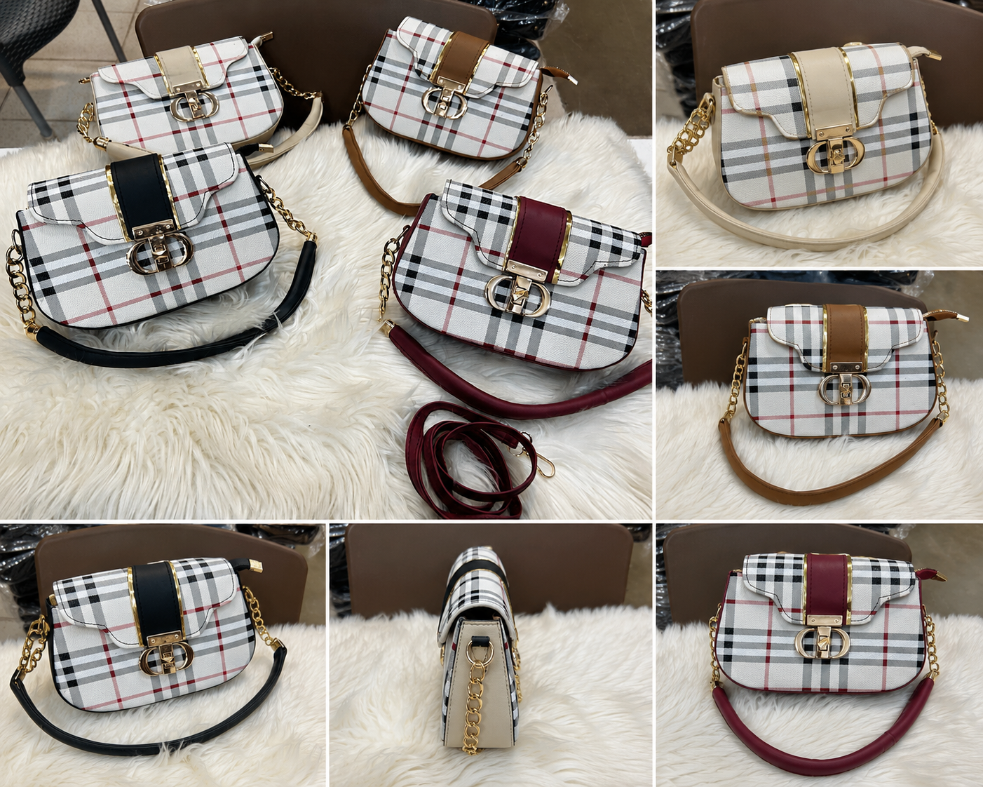 Luxury Textured Crossbody Bag with Signature Designer Clasp & Chain-Link Strap