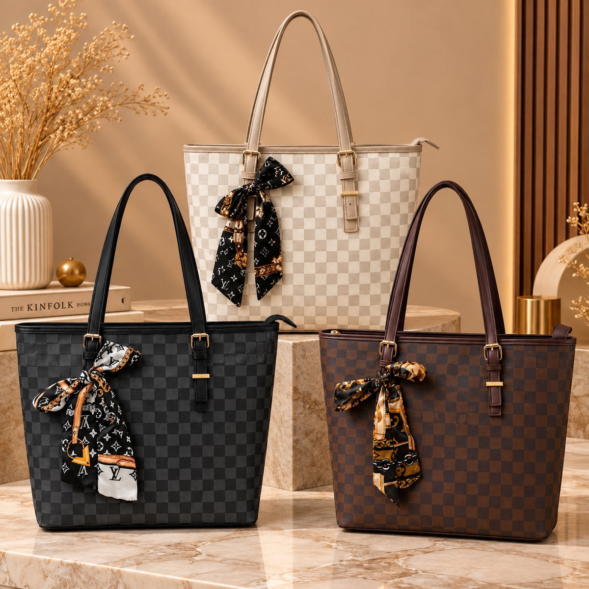 Checkered Bow Tote Bag