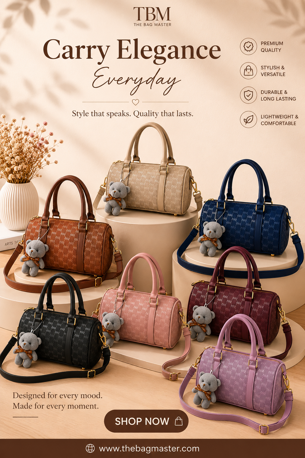 TBM MinNin Premium Duffle Handbag with Teddy Keychain