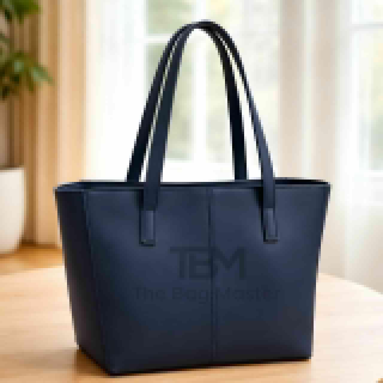 TBM Essentials Minimalist Structured Tote Bag with Long Shoulder Handles