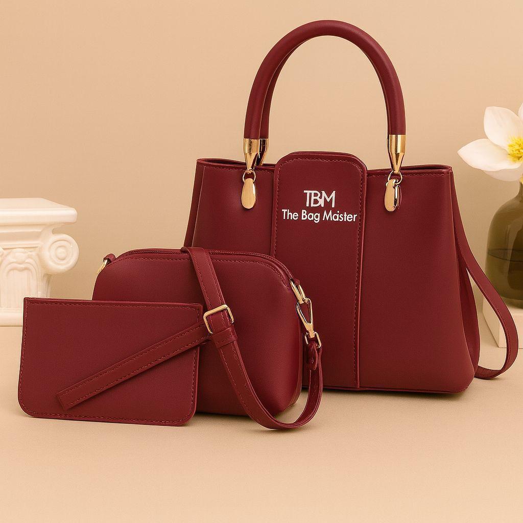 TBM Premium 3-Piece Essential Handbag Set: Satchel, Crossbody & Pouch