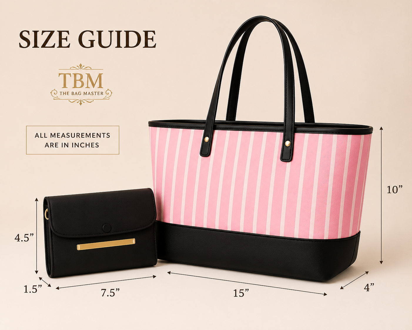 Premium Pink Stripe Shoulder Tote with Matching Wallet
