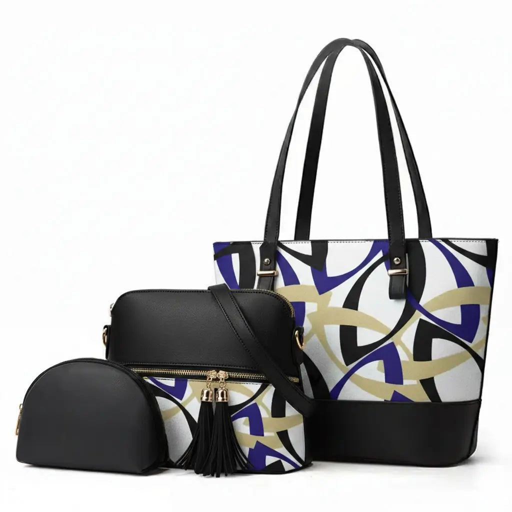 Premium Chevron Print 3-Piece Handbag Set