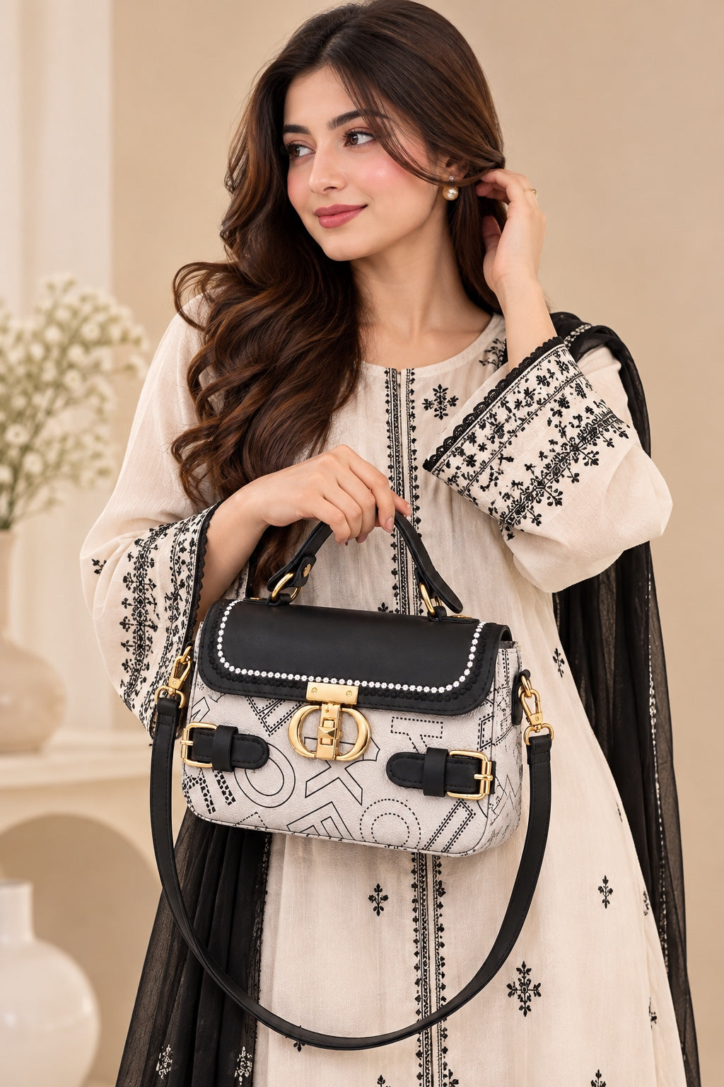 Classic Pattern Cross Body Bag