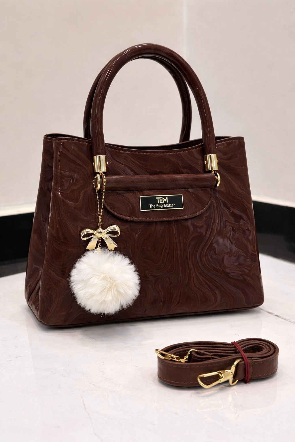 TBM Premium 1 Piece Handbag With Imported Fur Keychain