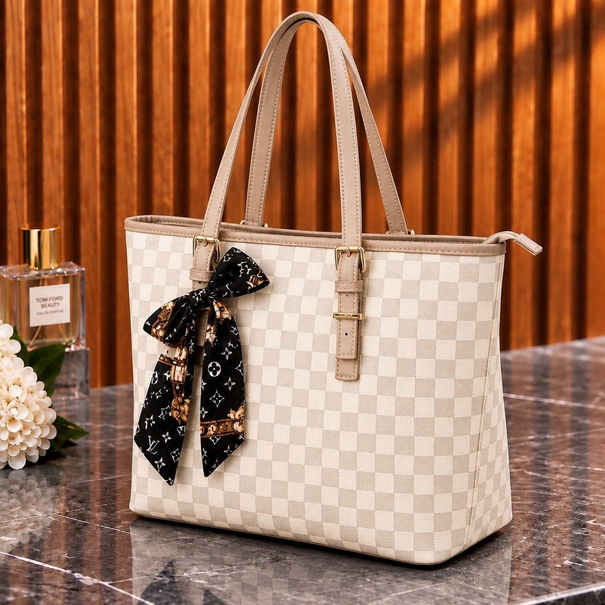 Checkered Bow Tote Bag