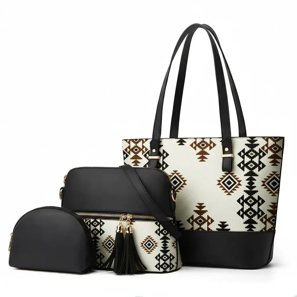Premium Chevron Print 3-Piece Handbag Set