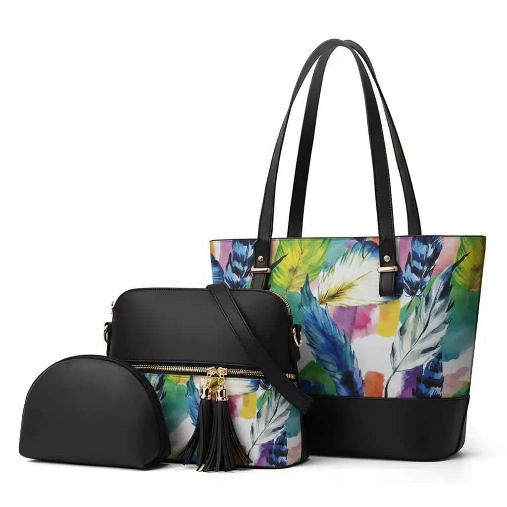 Premium Chevron Print 3-Piece Handbag Set