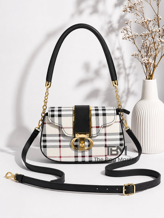 Luxury Textured Crossbody Bag with Signature Designer Clasp & Chain-Link Strap