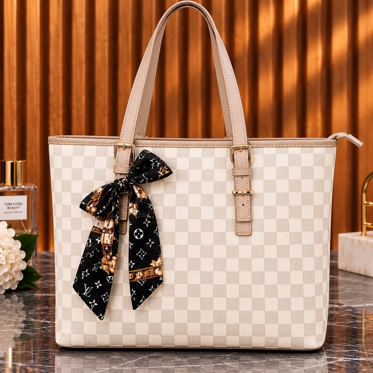 Checkered Bow Tote Bag