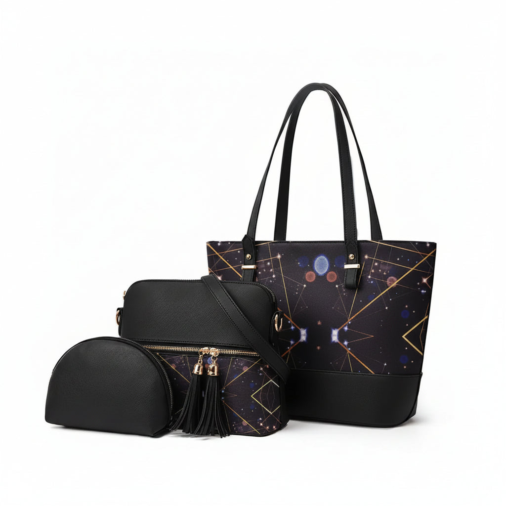 Premium Chevron Print 3-Piece Handbag Set
