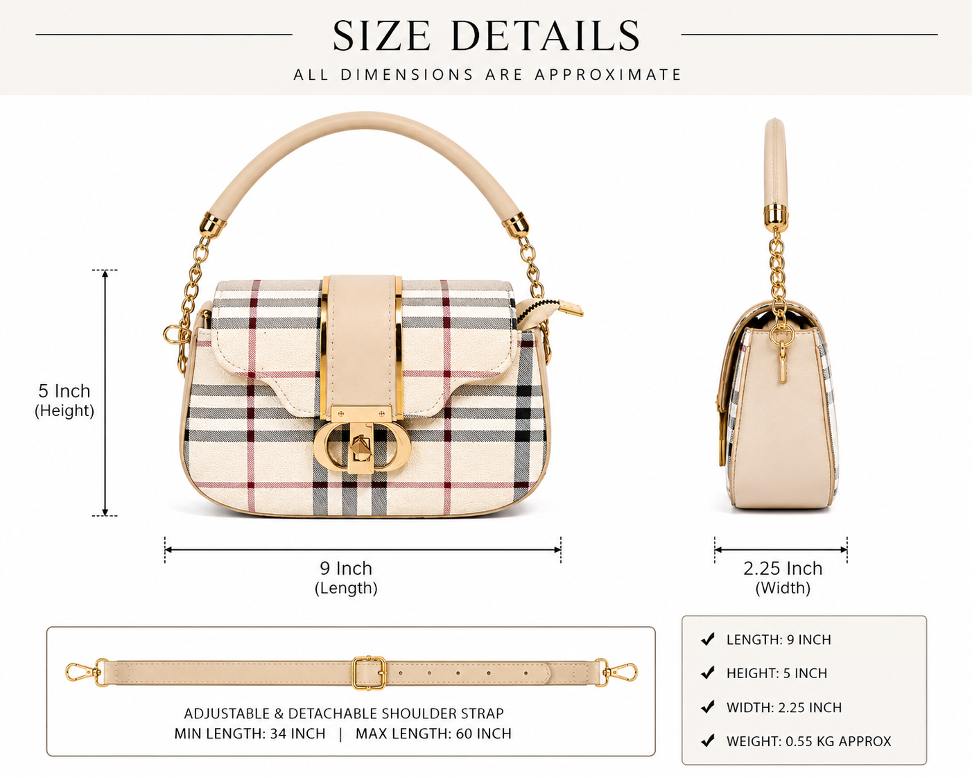 Luxury Textured Crossbody Bag with Signature Designer Clasp & Chain-Link Strap