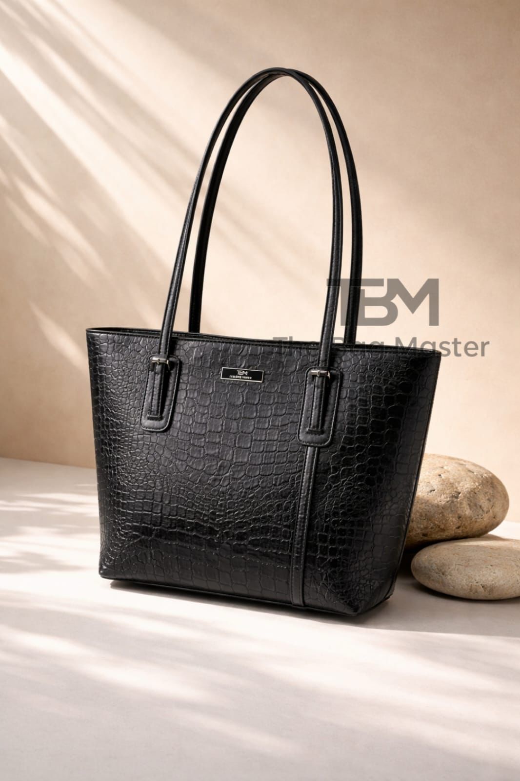 TBM Signature Crocodile Structured Tote Bag with Long Shoulder Handles
