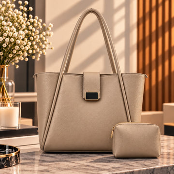 Elegant Classic Tote Bag with Matching Pouch