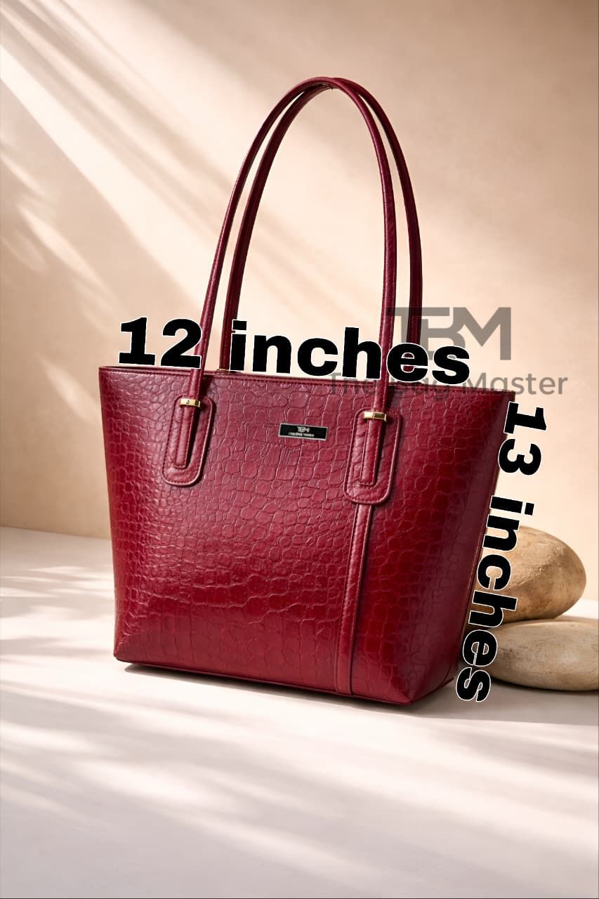 TBM Signature Crocodile Structured Tote Bag with Long Shoulder Handles