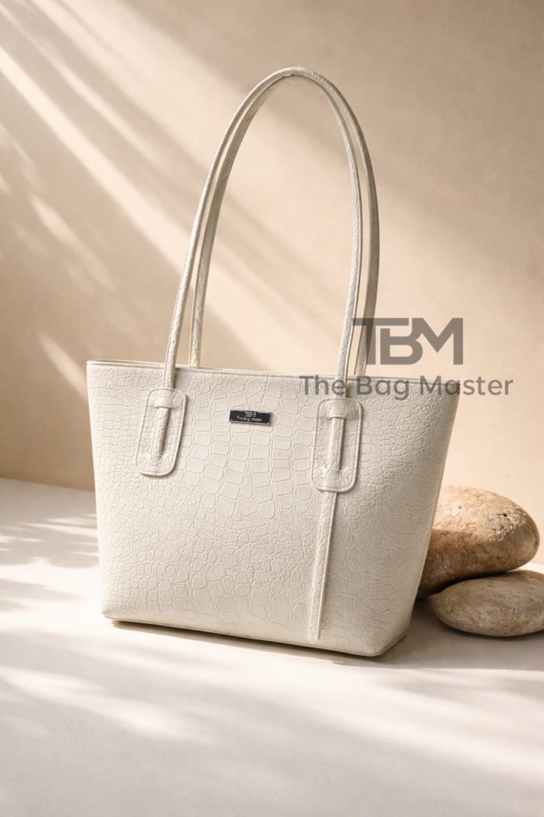 TBM Signature Crocodile Structured Tote Bag with Long Shoulder Handles