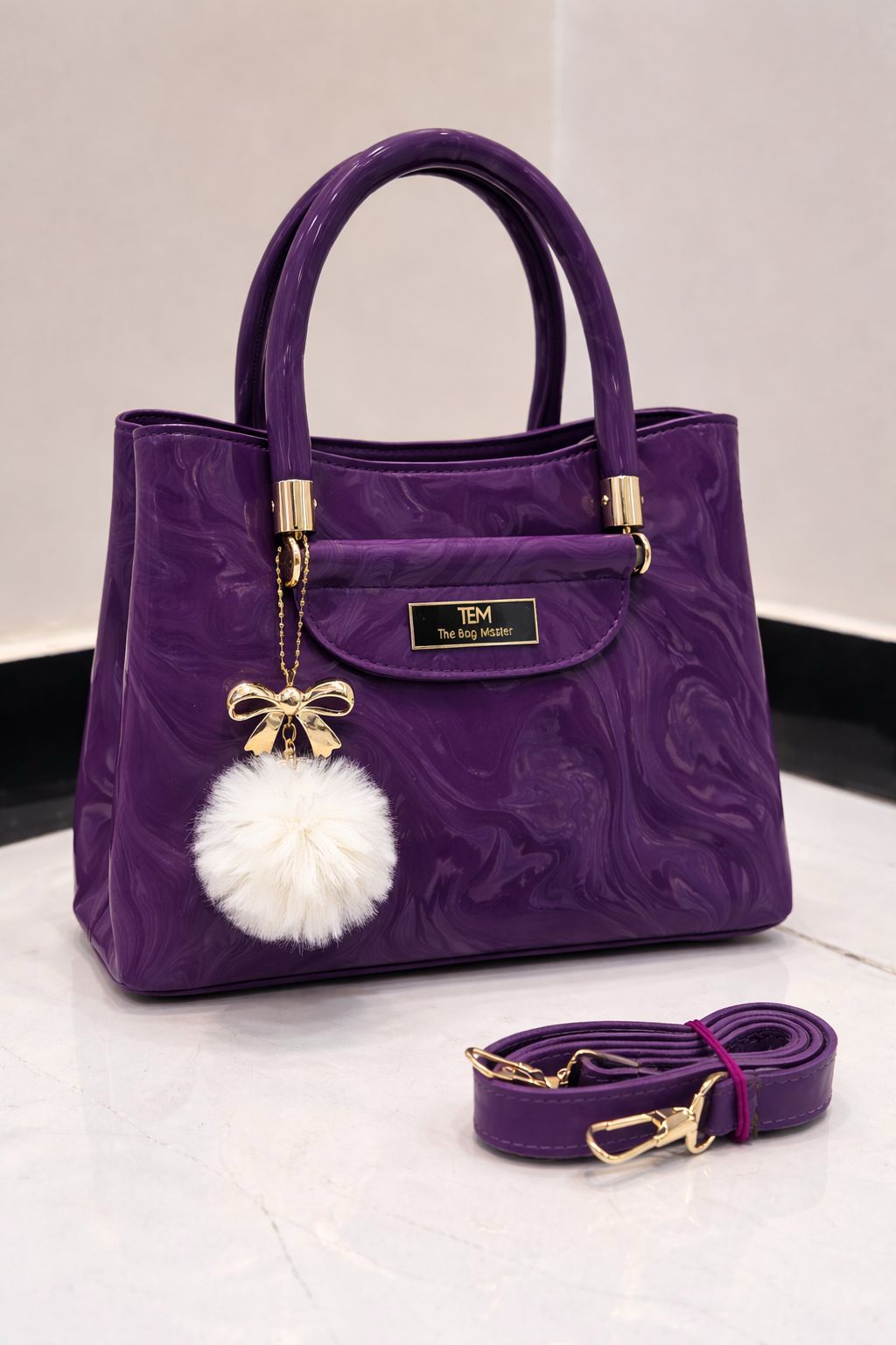 TBM Premium 1 Piece Handbag With Imported Fur Keychain