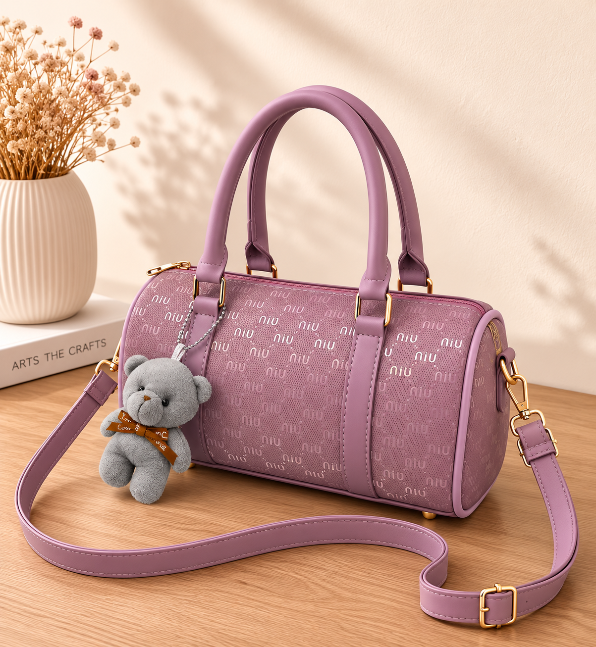 TBM MinNin Premium Duffle Handbag with Teddy Keychain