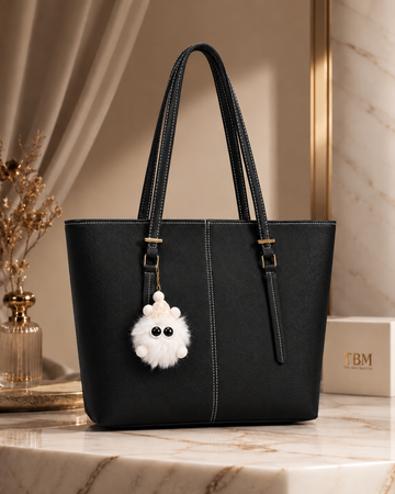 TBM Premium Classic Tote Bag With Fur Keychain