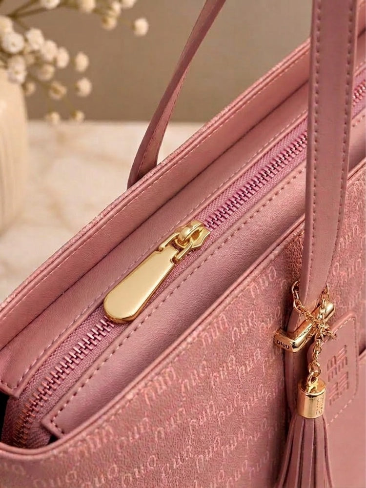 TBM The Bag Master "MIN MIN" Monogram Printed Tote Bag with Tassel Charm