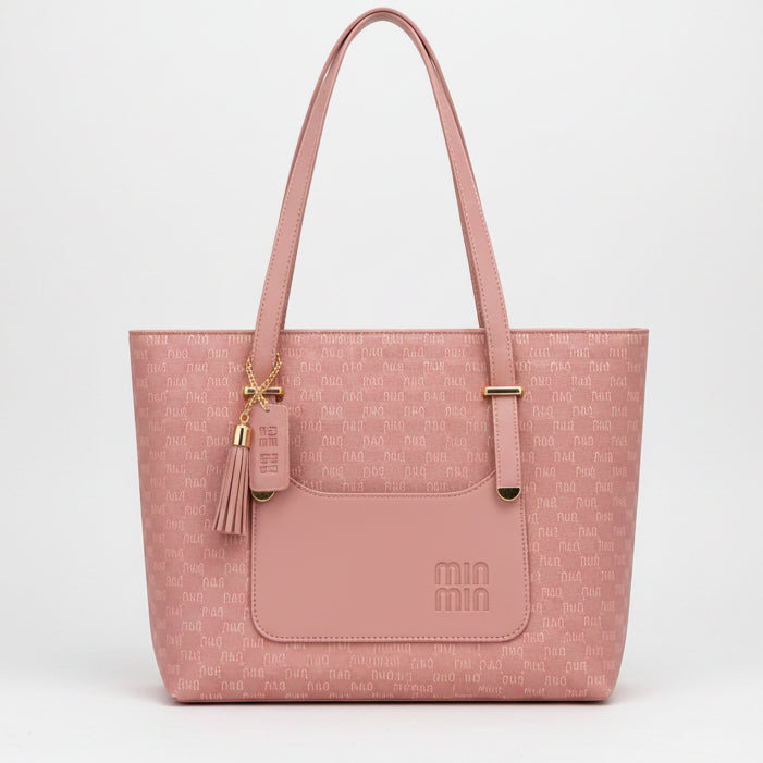TBM The Bag Master "MIN MIN" Monogram Printed Tote Bag with Tassel Charm