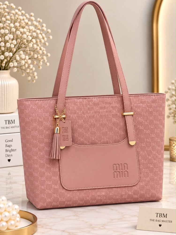 TBM The Bag Master "MIN MIN" Monogram Printed Tote Bag with Tassel Charm