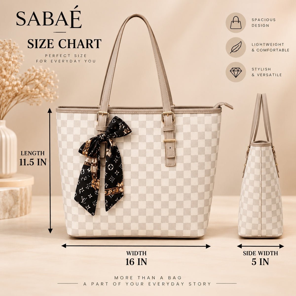Checkered Bow Tote Bag
