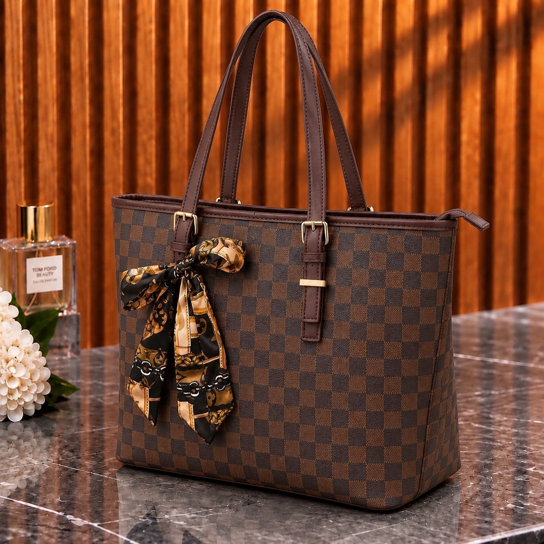 Checkered Bow Tote Bag
