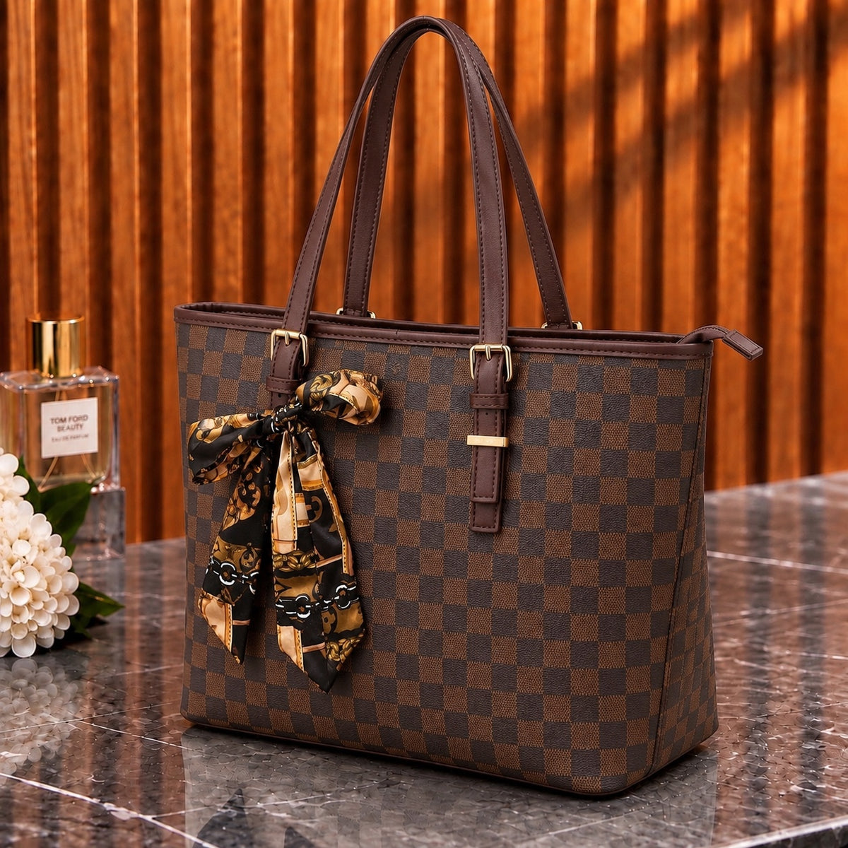 Checkered Bow Tote Bag
