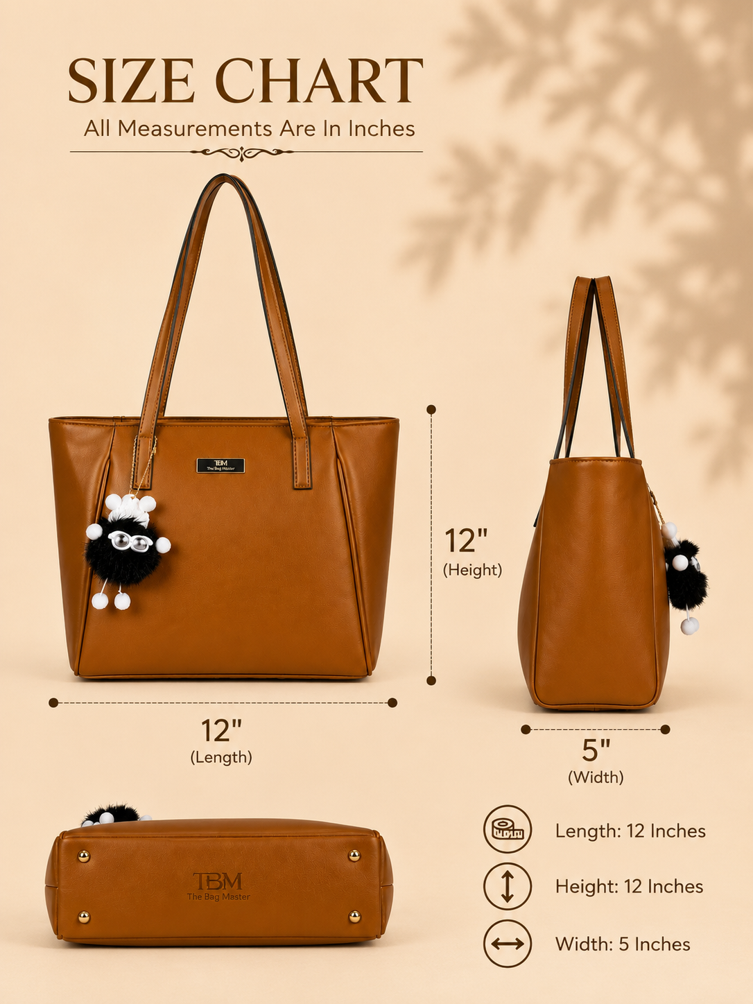 TBM Premium Women’s Tote Bag – Spacious Laptop Shoulder Handbag (12” x 12” x 5”)