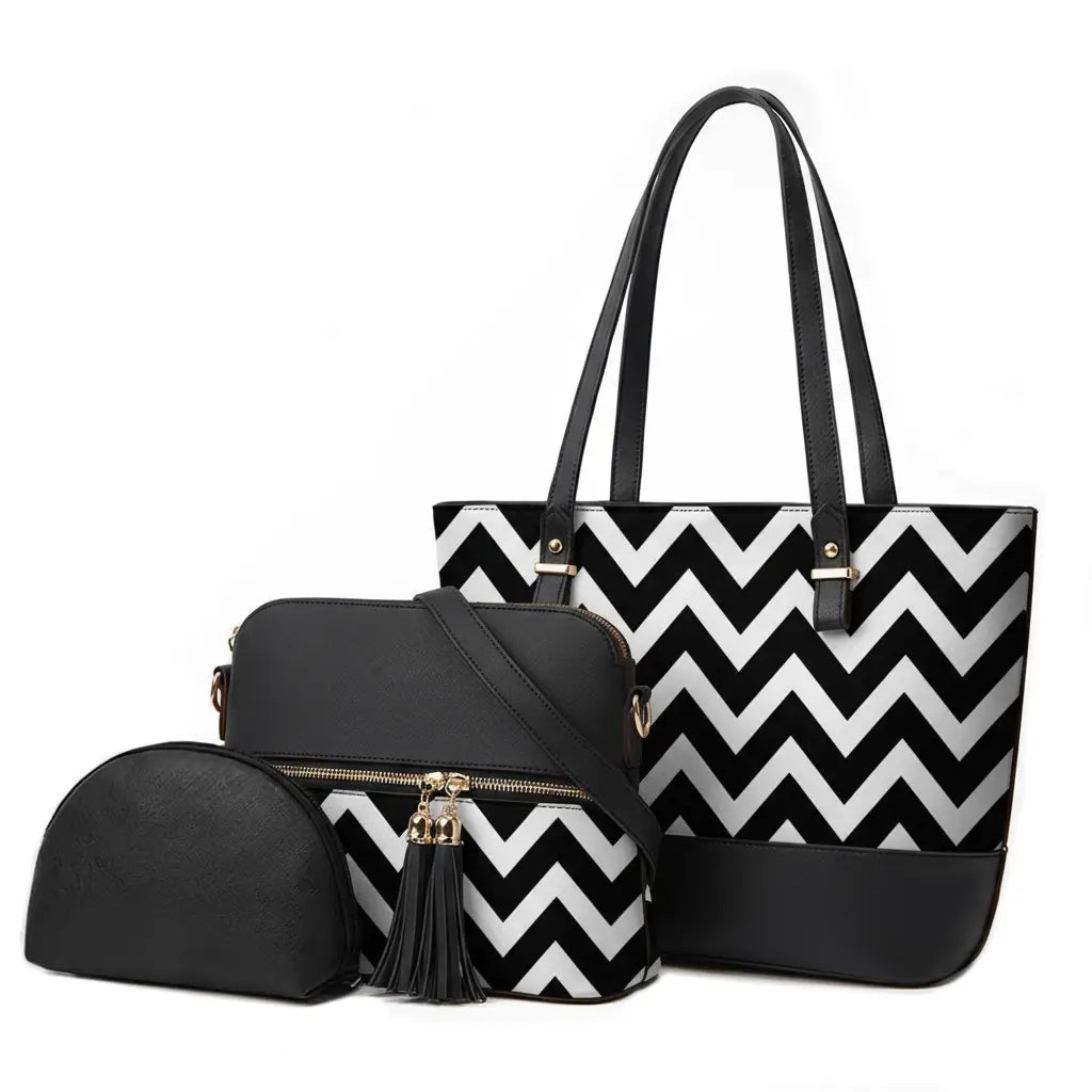 Premium Chevron Print 3-Piece Handbag Set