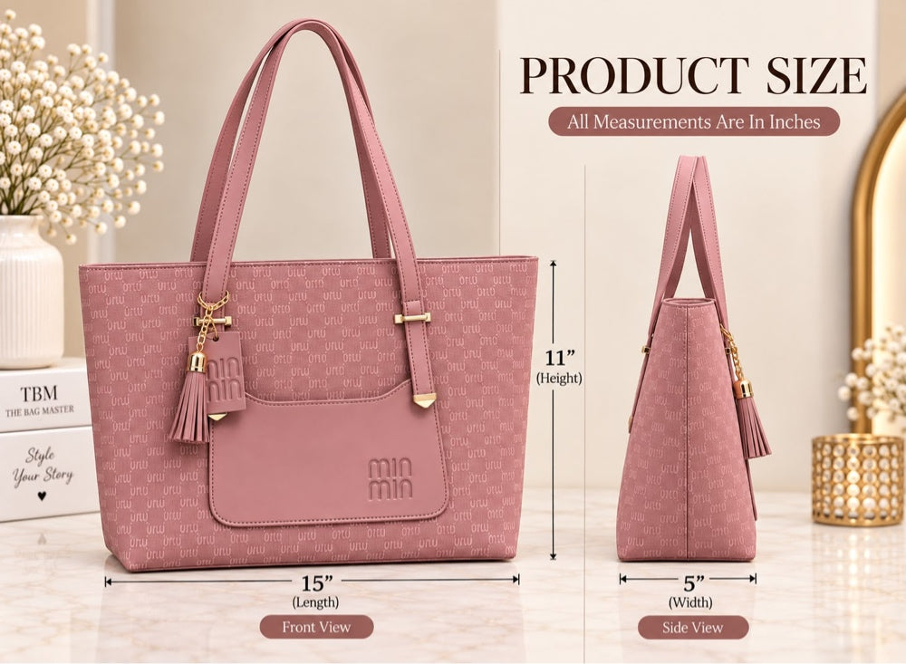 TBM The Bag Master "MIN MIN" Monogram Printed Tote Bag with Tassel Charm