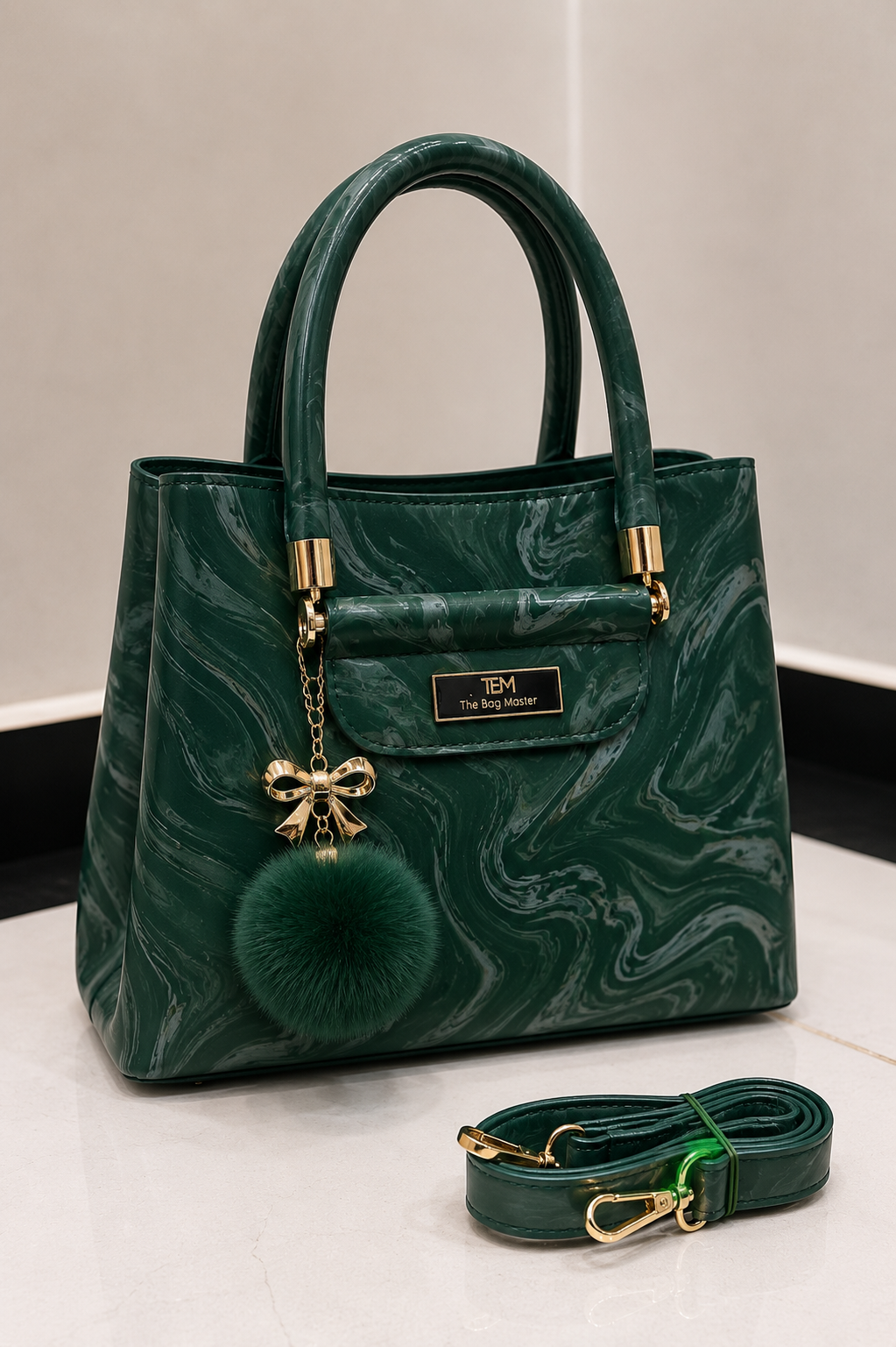 TBM Premium 1 Piece Handbag With Imported Fur Keychain