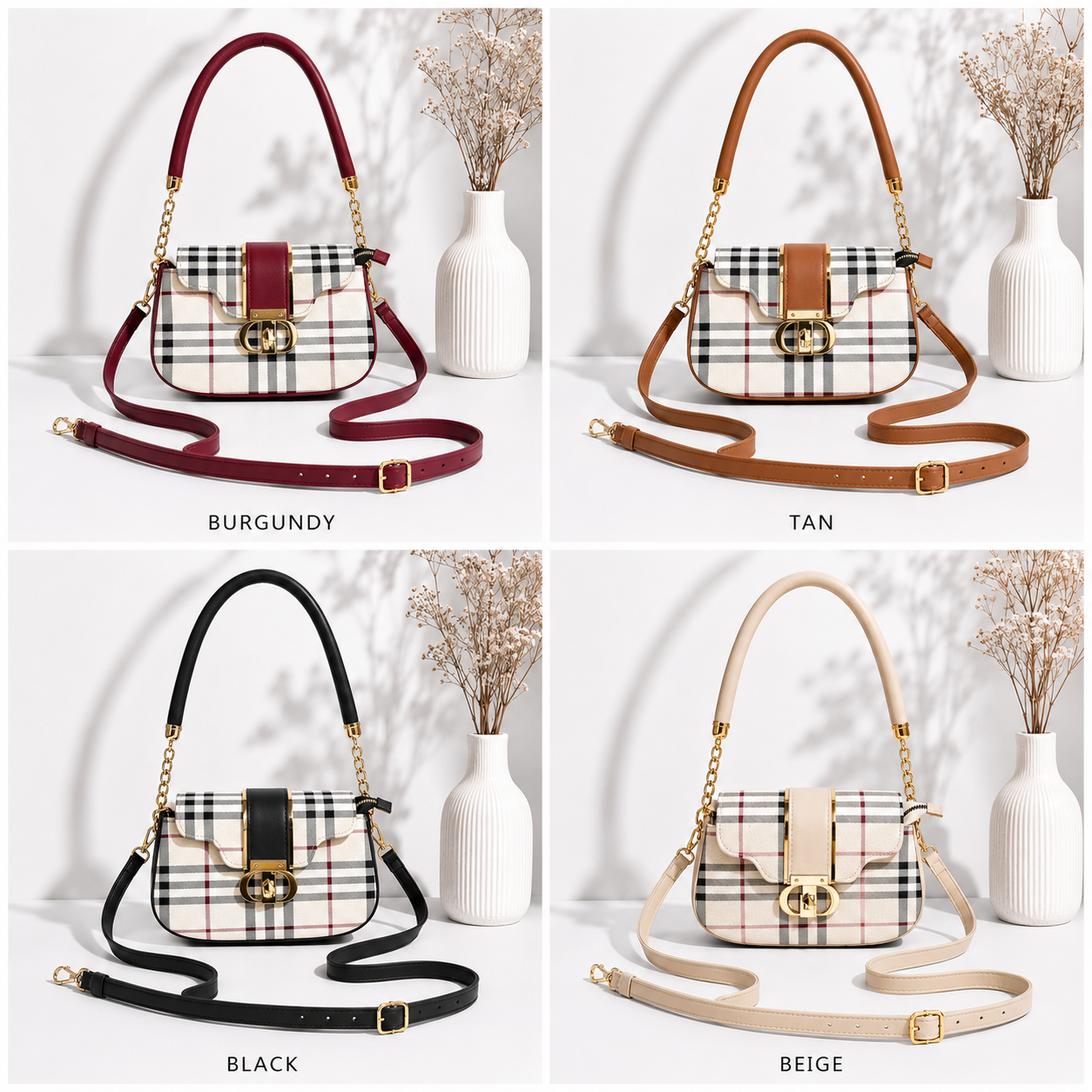 Luxury Textured Crossbody Bag with Signature Designer Clasp & Chain-Link Strap