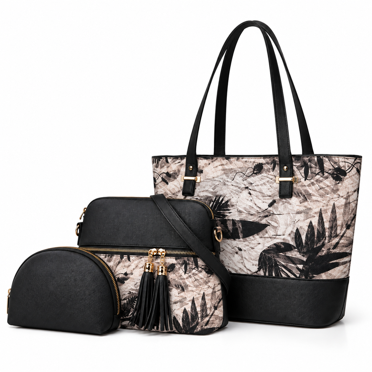 Premium Chevron Print 3-Piece Handbag Set