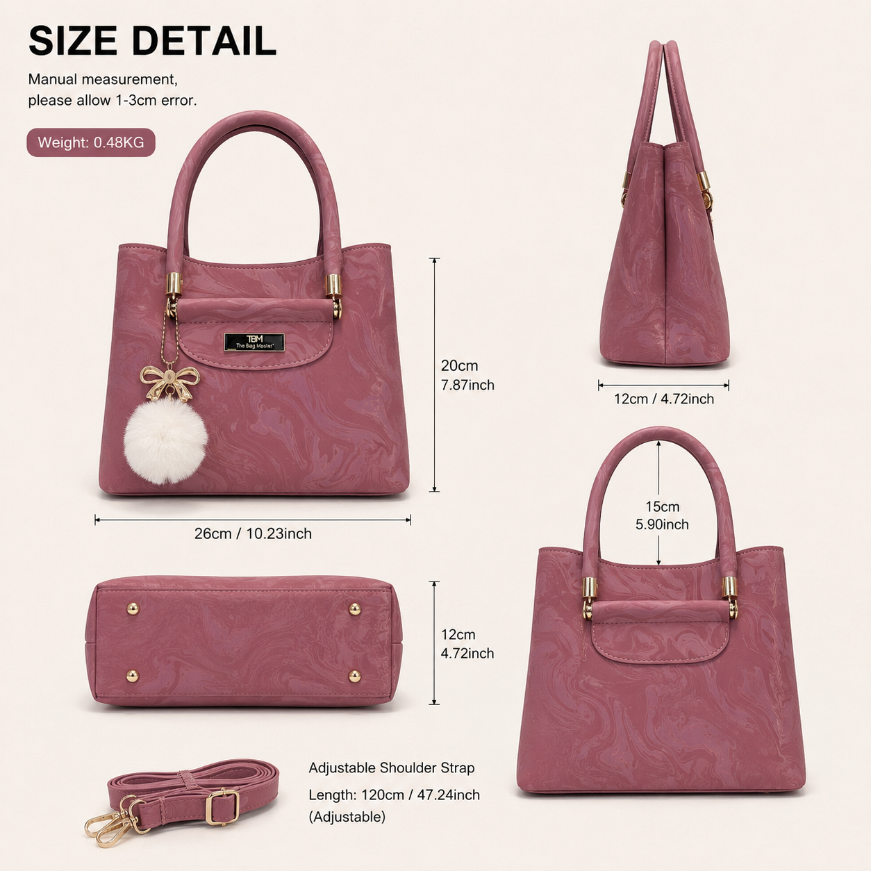 TBM Premium 1 Piece Handbag With Imported Fur Keychain