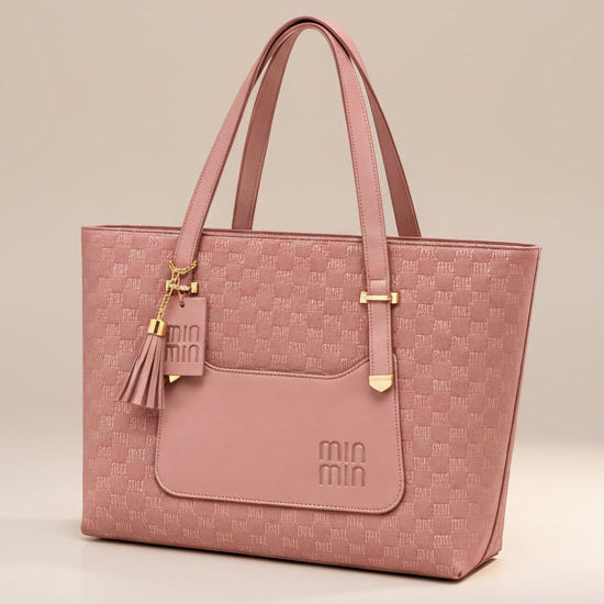 TBM The Bag Master "MIN MIN" Monogram Printed Tote Bag with Tassel Charm