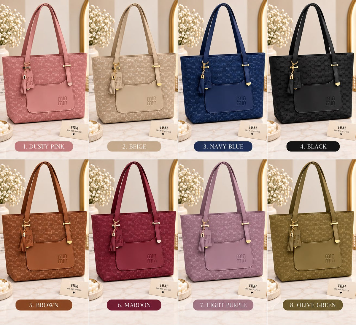 TBM The Bag Master "MIN MIN" Monogram Printed Tote Bag with Tassel Charm