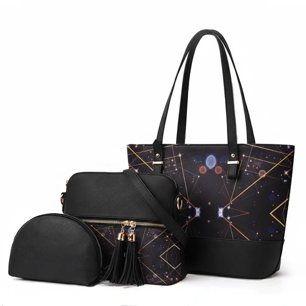 Premium Chevron Print 3-Piece Handbag Set
