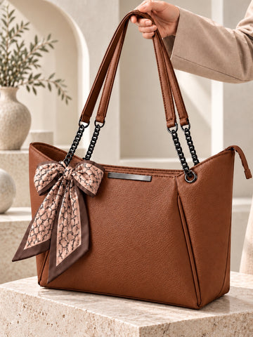 Luxe Bow Chain Tote Bag