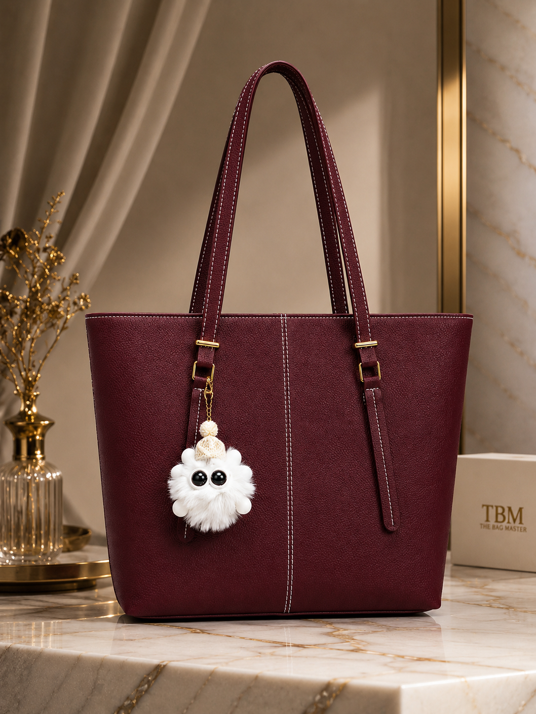 TBM Premium Classic Tote Bag With Fur Keychain