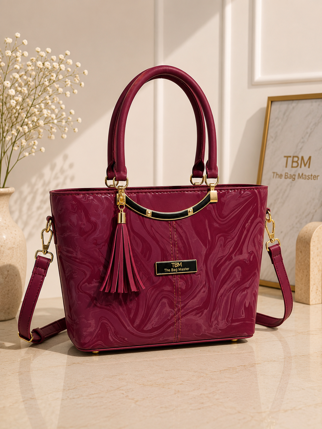 TBM Sage Marble Luxe Handbag – Premium Women’s Tote & Shoulder Bag (12” × 8” × 4”)
