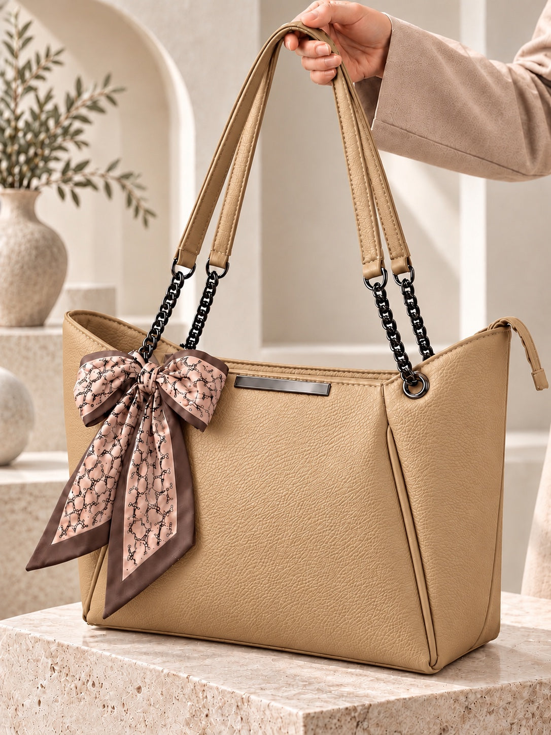 Luxe Bow Chain Tote Bag