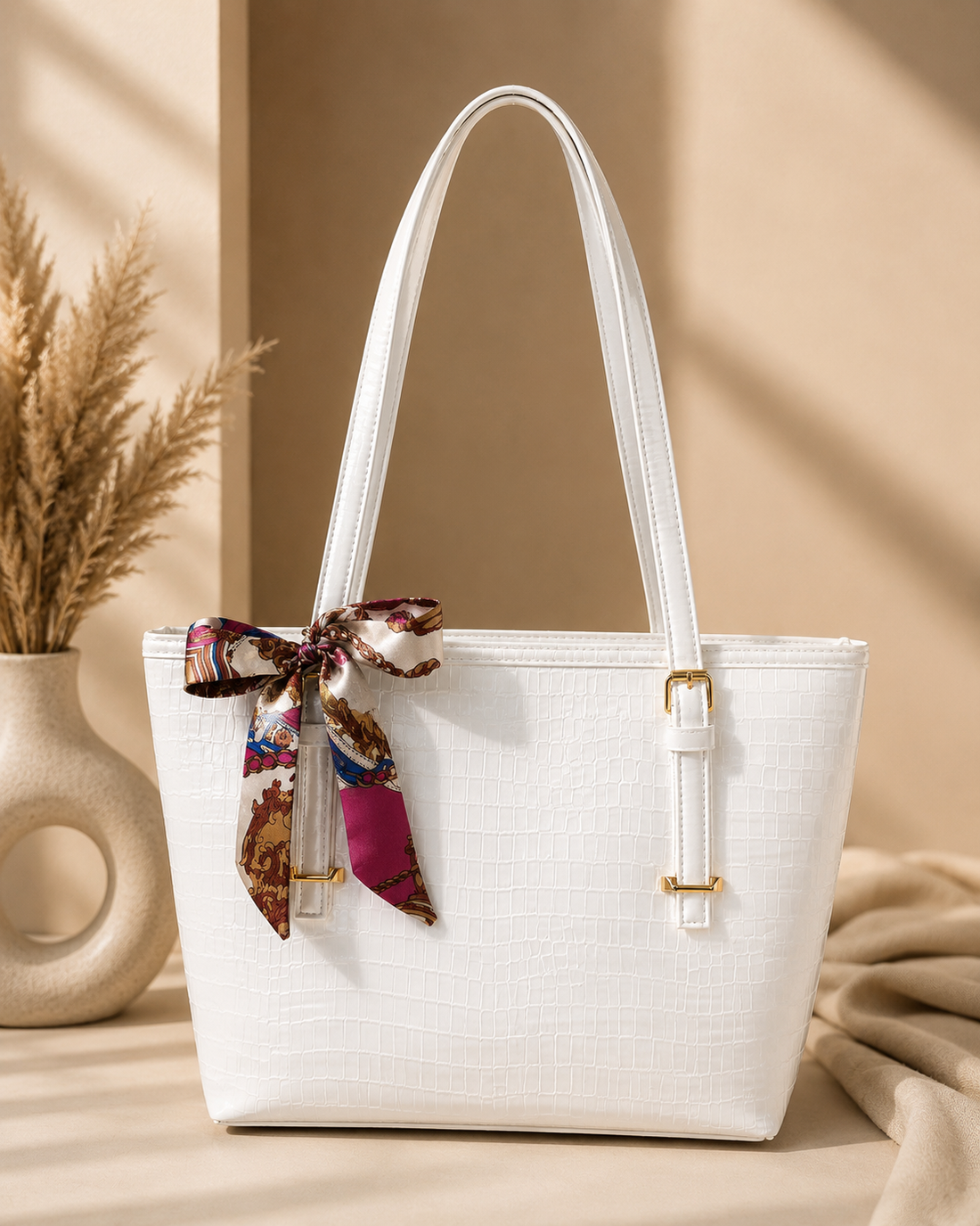 High Quality Pattern Crocodile Tote Bag With Ribbon