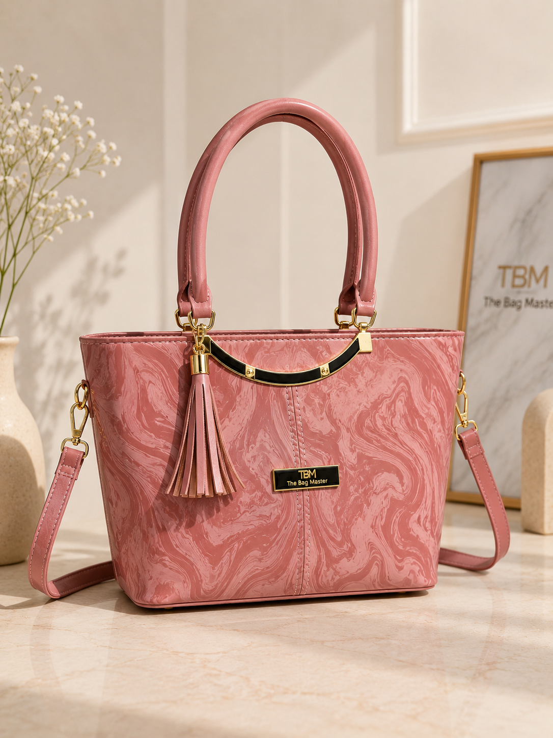 TBM Sage Marble Luxe Handbag – Premium Women’s Tote & Shoulder Bag (12” × 8” × 4”)