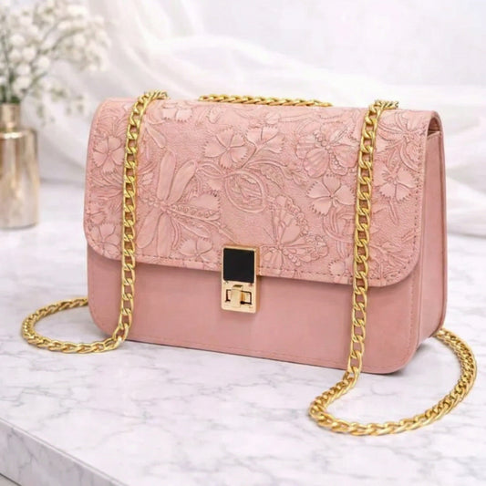 Embossed Floral Crossbody Bag with Chain Strap