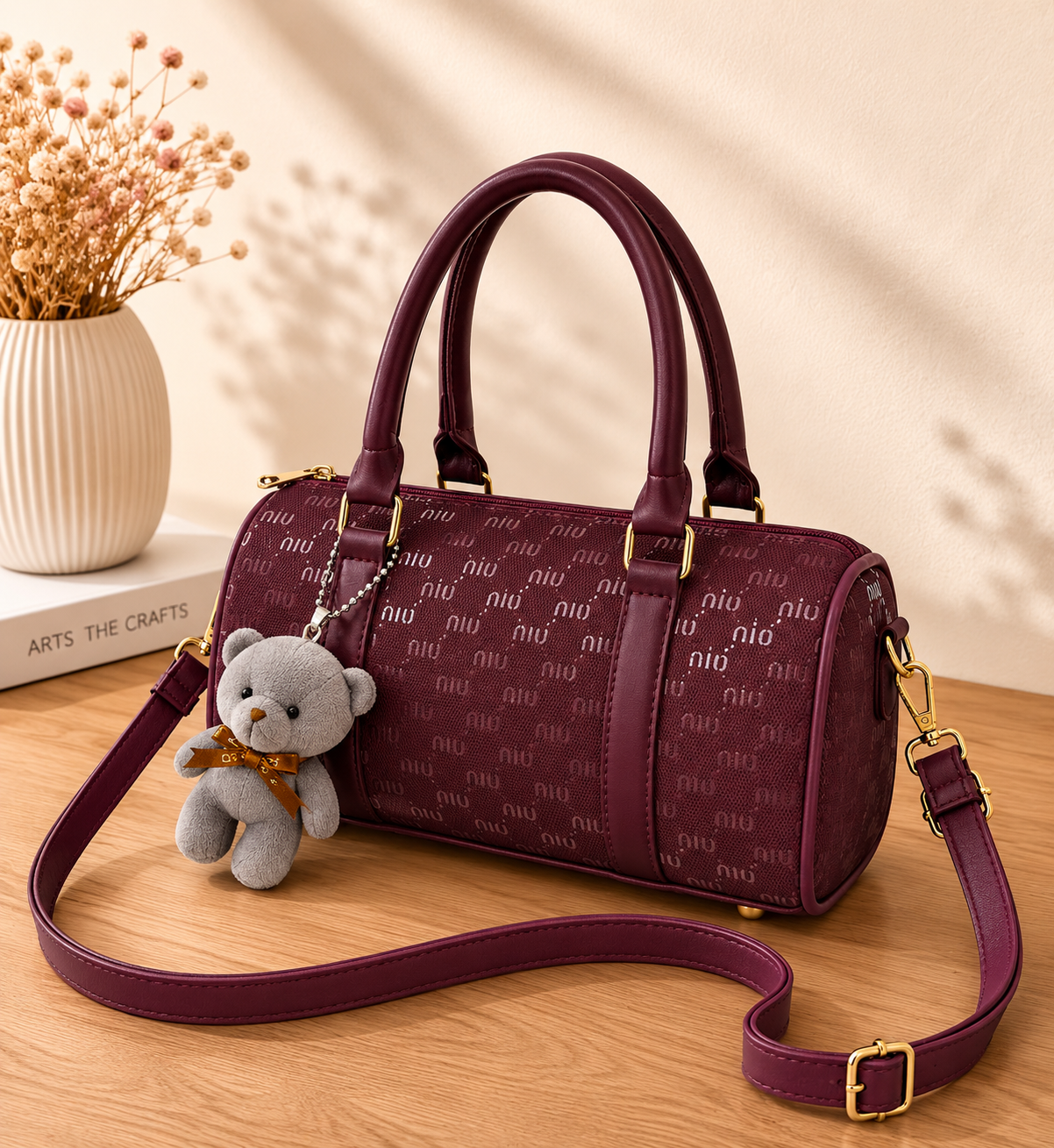 TBM MinNin Premium Duffle Handbag with Teddy Keychain