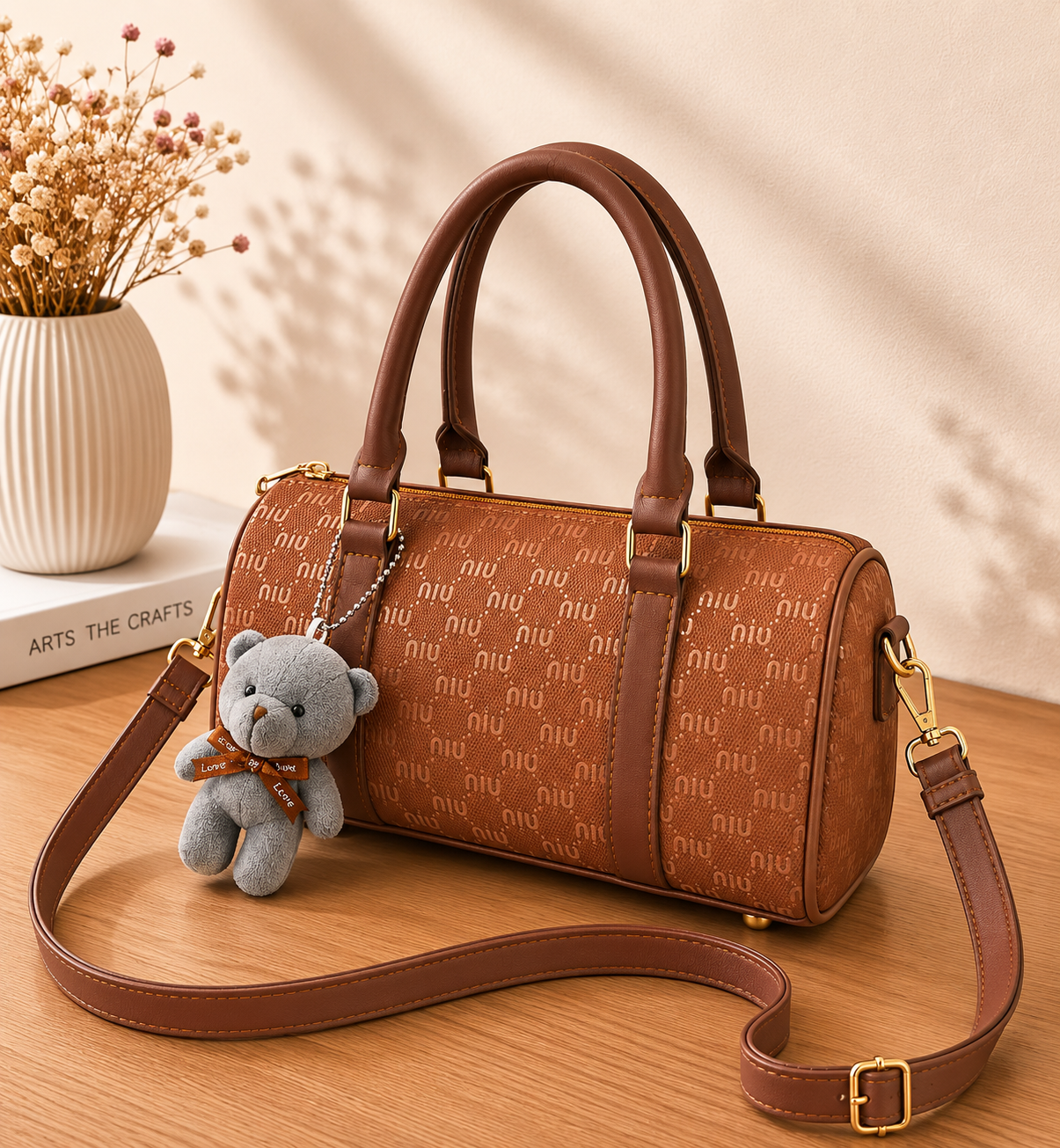 TBM MinNin Premium Duffle Handbag with Teddy Keychain