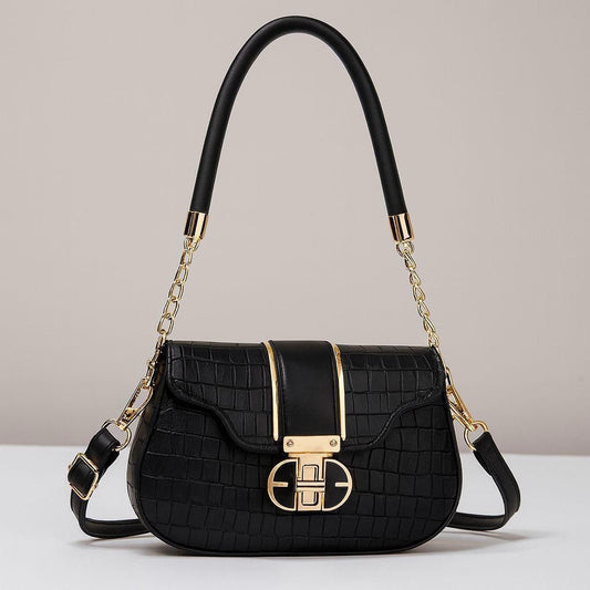 Luxury Textured Crossbody Bag with Signature Designer Clasp & Chain-Link Strap