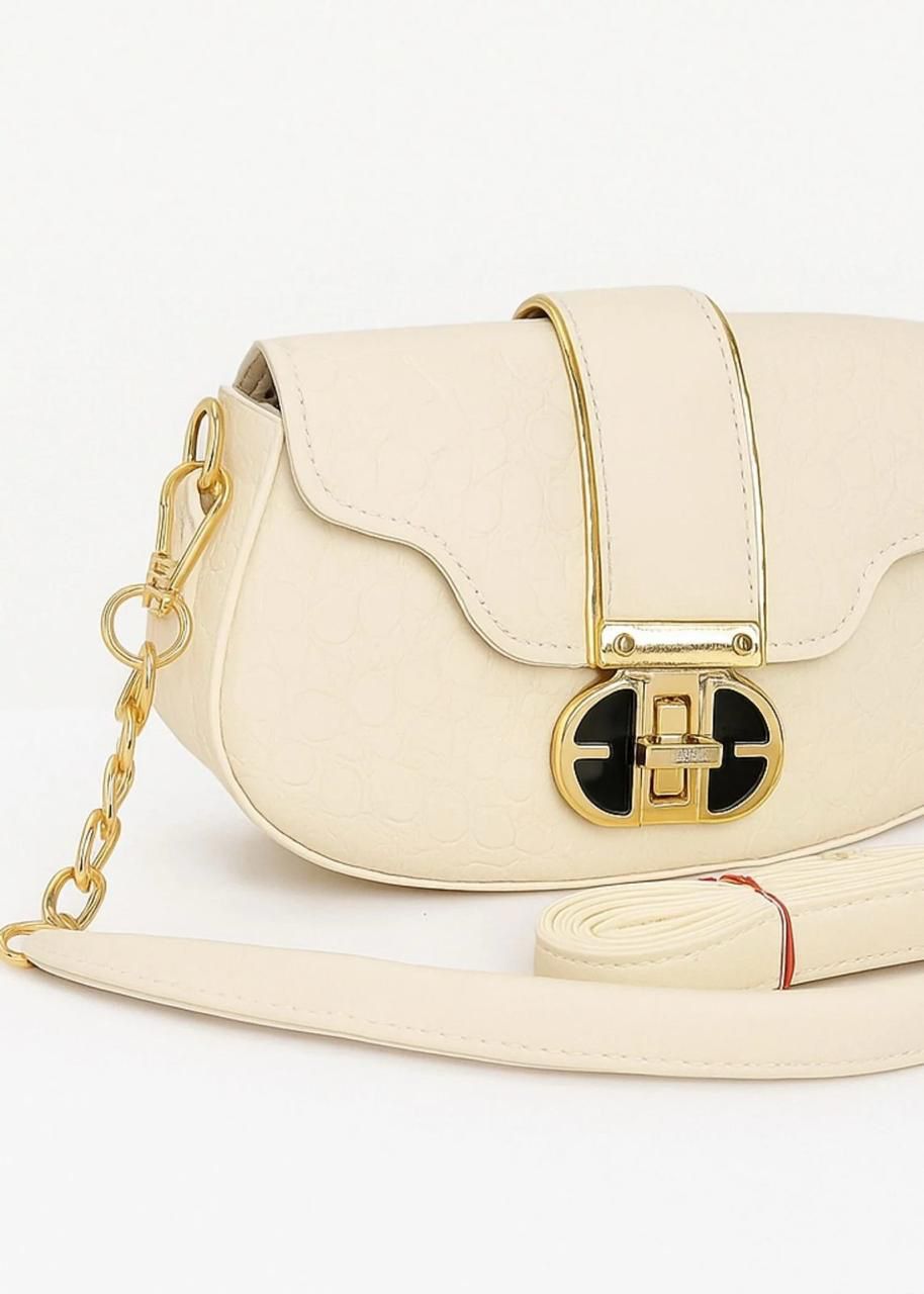 Luxury Textured Crossbody Bag with Signature Designer Clasp & Chain-Link Strap